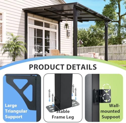 Pergola with Adjustable Support Post & Aluminum Frame, 8‘x10', Black in Black, alternate view 5
