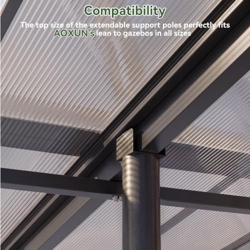 Pergola with Adjustable Support Post & Aluminum Frame, 8‘x10', Black in Black, alternate view 6