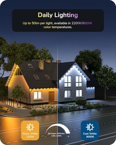 Permanent Outdoor Halloween Lights, 60ft RGBW LED Stripe Lights in White, alternate view 6