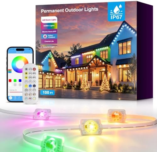 Permanent Outdoor Lights 100FT, 16 Million Colors Smart LED Christmas Lights with App Control, IP67 Waterproof