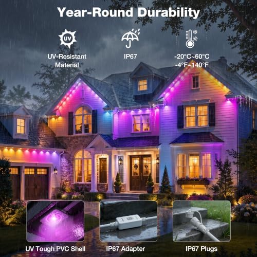 Permanent Outdoor Lights 100FT, 16 Million Colors Smart LED Christmas Lights with App Control, IP67 Waterproof, alternate