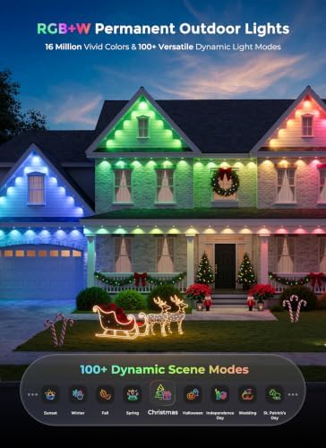 Permanent Outdoor Lights for House, 100ft RGBW 100+ Modes Christmas Lights in Multicolor, alternate view 2