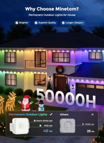 Permanent Outdoor Lights for House, 100ft RGBW 100+ Modes Christmas Lights in Multicolor, alternate view 6