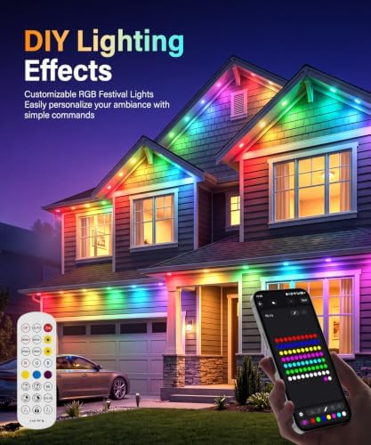 Permanent Outdoor Lights for House, 200FT Christmas RGB LED Lights in colorful, alternate view 3