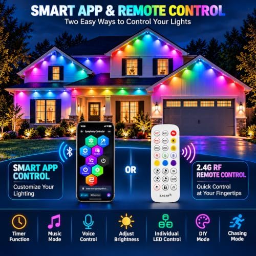 Permanent Outdoor Lights for House,300FT Smart RGB+IC Eave Christmas Lights, alternate view 3