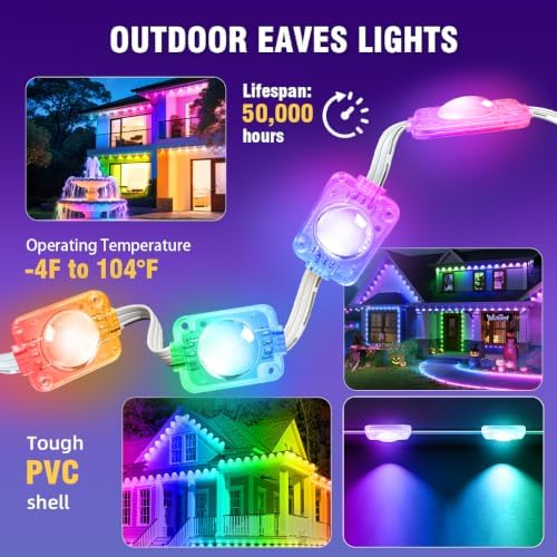 Permanent Outdoor Lights for House,50ft RGB Smart Outdoor Decor, 50 Scene Modes, App/Remote Control, for, alternate view 2