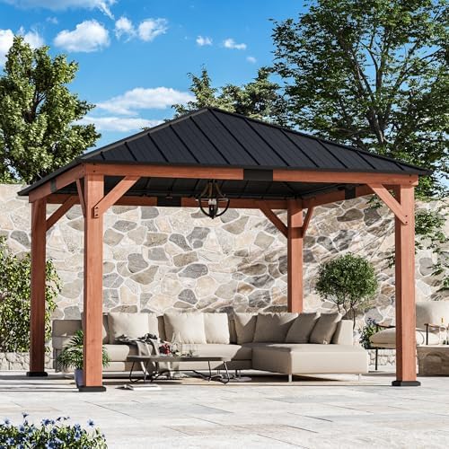 Permanent Wood Gazebo 12x12 with Galvanized Steel Roof