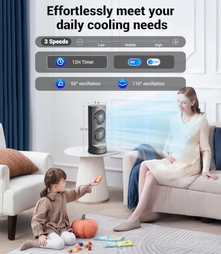 Personal Tower Cooling Fans that Blow Cold Air,25dB Quiet Fan with 24ft/s, alternate view 6