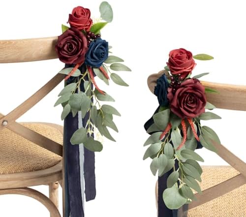 Pew Decorations for Fall Weddings Burgundy Navy Aisle Flowers in Blu-burgundy & Navy