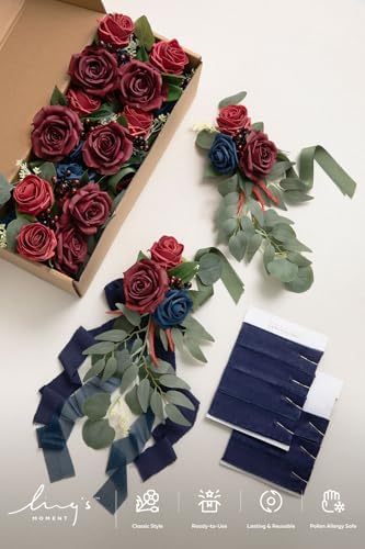 Pew Decorations for Fall Weddings Burgundy Navy Aisle Flowers in Blu-burgundy & Navy, alternate view 6