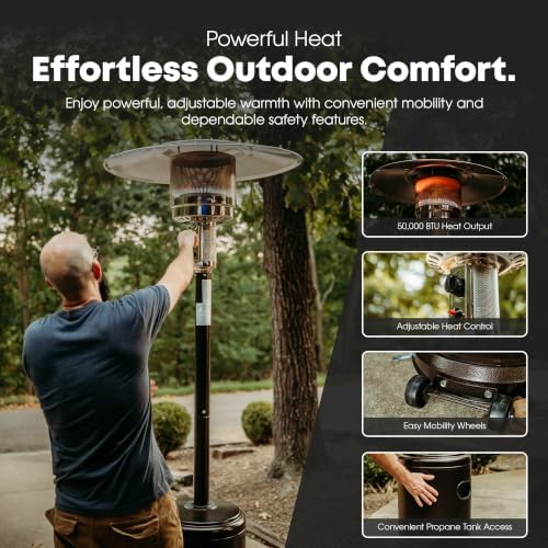 PH-8000A 50,000 BTU Outdoor Propane Heater for Patio with Wheels, alternate view 5