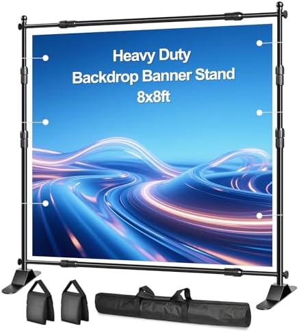 Photo Backdrop Banner Stand, 8x8ft Adjustable Step and Repeat Stand in 8x8ft