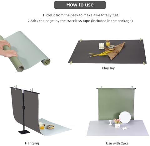 Photo Backdrop Kit, Double-Sided Paper Background with Stand, 22x34 Inch, 14 Colors, for Product Food, alternate view 6