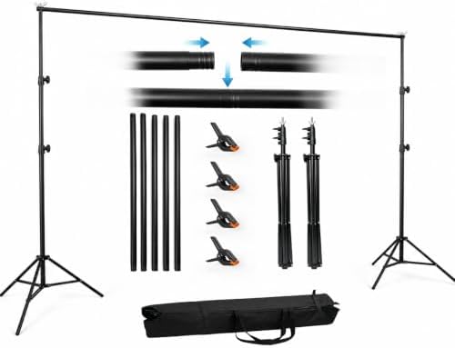 Photo Backdrop Stand 6.5x10ft, Portable Background Stand for Party in 6.5 X 10 ft in Black