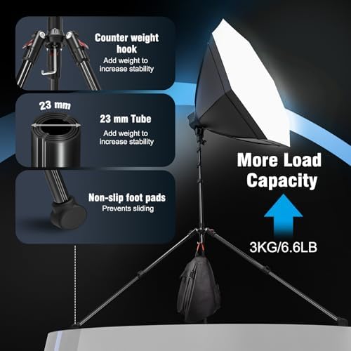 Photography Light Stand, 17.7 - 76.8" Adjustable Aluminum Tripod Light Stands with 1/4" Thread, Max Load 6.6lb, alternate