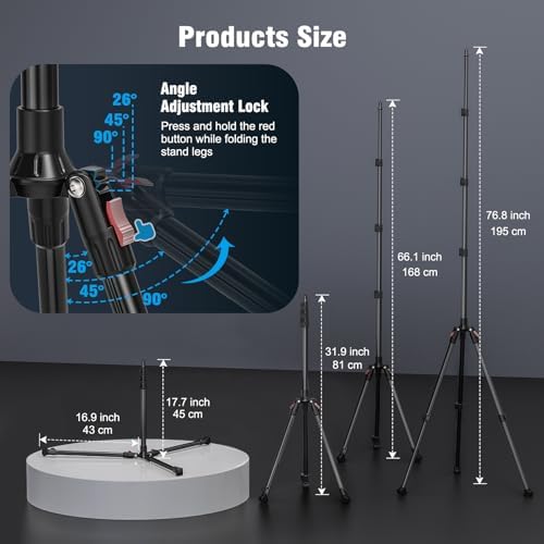 Photography Light Stand, 17.7 - 76.8" Adjustable Aluminum Tripod Light Stands with 1/4" Thread, Max Load 6.6lb, alternate