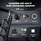 Photography Light Stand, 17.7 - 76.8" Adjustable Aluminum Tripod Light Stands with 1/4" Thread, Max Load 6.6lb, alternate