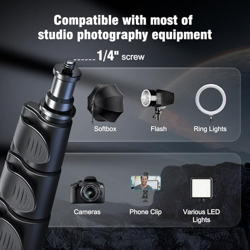 Photography Light Stand, 17.7 - 76.8" Adjustable Aluminum Tripod Light Stands with 1/4" Thread, Max Load 6.6lb, alternate