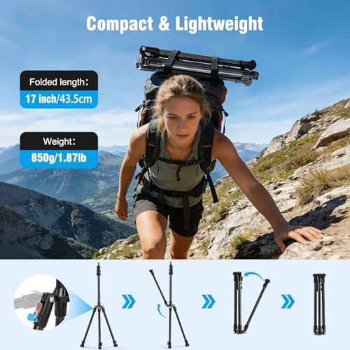 Photography Light Stand, 17.7 - 76.8" Adjustable Aluminum Tripod Light Stands with 1/4" Thread, Max Load 6.6lb, alternate
