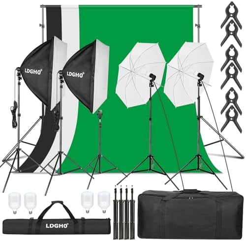 Photography Lighting kit with Backdrops, 8.5x10ft Backdrop Stands, UL Certified 5500K 800W Equivalent 25W LED