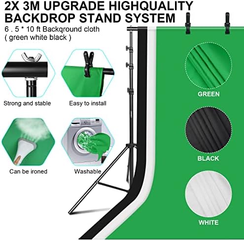 Photography Lighting kit with Backdrops, 8.5x10ft Backdrop Stands, UL Certified 5500K 800W Equivalent 25W LED, alternate view