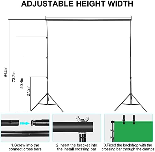 Photography Lighting kit with Backdrops, 8.5x10ft Backdrop Stands, UL Certified 5500K 800W Equivalent 25W LED, alternate view