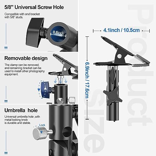 Photography Reflector Holder, Photo Video Studio 5/8" Heavy Duty Metal Clamp Attachment, Light Stand Clip Mount, alternate