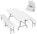 Picnic Table Set with 2 Benches, 6 Feet Camping Table Chair Set,3-Piece Folding Furniture for Indoor or Outdoor