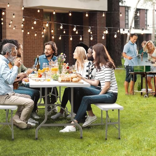 Picnic Table Set with 2 Benches, 6 Feet Camping Table Chair Set,3-Piece Folding Furniture for Indoor or Outdoor, alternate