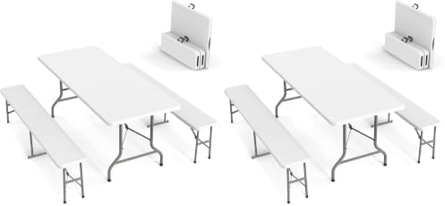 Picnic Table Set with 2 Benches, 6 Feet Camping Table Chair Set,3-Piece Folding Furniture for Indoor or Outdoor