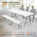 Picnic Table Set with 2 Benches, 6 Feet Camping Table Chair Set,3-Piece Folding Furniture for Indoor or Outdoor, alternate