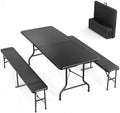 Picnic Table Set with 2 Benches, 6 Feet Camping Table Chair Set