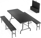 Picnic Table Set with 2 Benches, 6 Feet Camping Table Chair Set