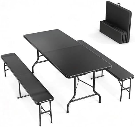 Picnic Table Set with 2 Benches, 6 Feet Camping Table Chair Set