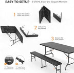 Picnic Table Set with 2 Benches, 6 Feet Camping Table Chair Set, alternate view 3