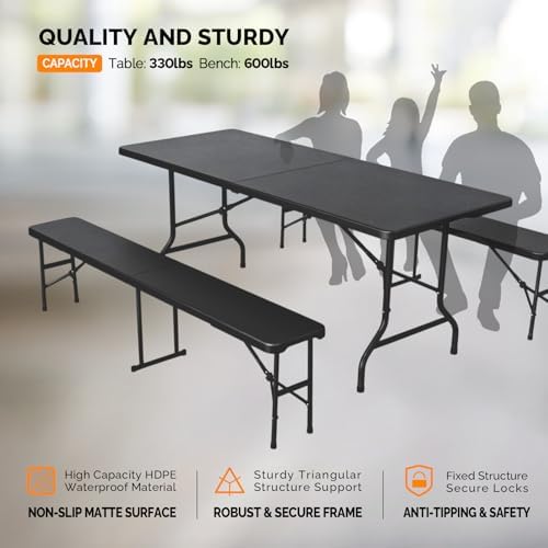 Picnic Table Set with 2 Benches, 6 Feet Camping Table Chair Set, alternate view 5