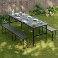 Picnic Table Set with 2 Benches,6 Feet Folding Camping Table Chair Set with Wood Grain Tabletop,3-Piece Outdoor