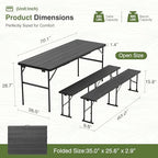 Picnic Table Set with 2 Benches,6 Feet Folding Camping Table Chair Set with Wood Grain Tabletop,3-Piece Outdoor, alternate