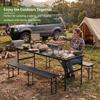 Picnic Table Set with 2 Benches,6 Feet Folding Camping Table Chair Set with Wood Grain Tabletop,3-Piece Outdoor, alternate