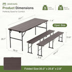 Picnic Table Set with 2 Benches,6 Feet Folding Camping Table Chair Set with Wood Grain Tabletop,3-Piece Outdoor, alternate