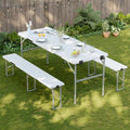 Picnic Table Set with 2 Benches,6 Feet Folding Camping Table Chair Set with Wood Grain Tabletop,3-Piece Outdoor