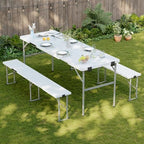 Picnic Table Set with 2 Benches,6 Feet Folding Camping Table Chair Set with Wood Grain Tabletop,3-Piece Outdoor