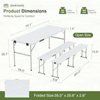 Picnic Table Set with 2 Benches,6 Feet Folding Camping Table Chair Set with Wood Grain Tabletop,3-Piece Outdoor, alternate