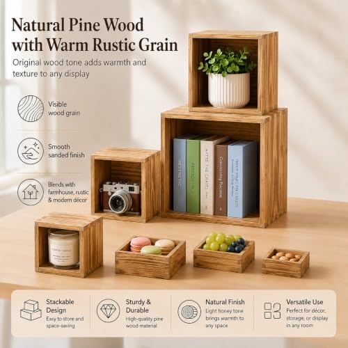 Pine Wood Buffet Risers Multi-Size Food Display Stands 8 Pack in Golden, alternate view 5