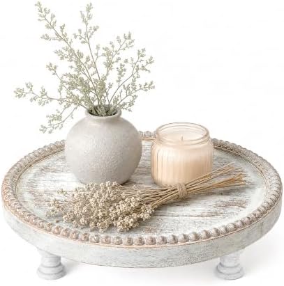 Pine Wood Round Display Riser with Bead for Room Decor, Deep Natural in Deep Natural