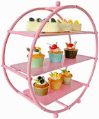 Pink 3 Tier Metal Cupcake Stand Tiered Dessert Display Serving Tray in Pink, alternate view 4