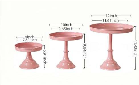 Pink 3Pcs Metal Round Cake Stand Set 8/10/12 Inch Dessert Display in Pink, alternate view 2