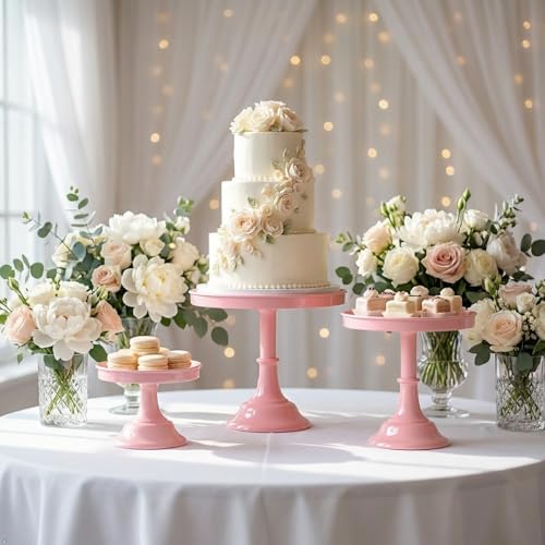 Pink 3Pcs Metal Round Cake Stand Set 8/10/12 Inch Dessert Display in Pink, alternate view 5