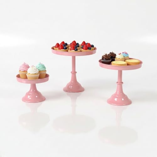 Pink 3Pcs Metal Round Cake Stand Set 8/10/12 Inch Dessert Display in Pink, alternate view 6