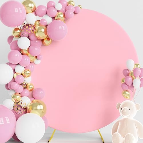 Pink 6.6FT Round Arch Polyester Backdrop Cover for Wedding, Party & Ceremony Decor